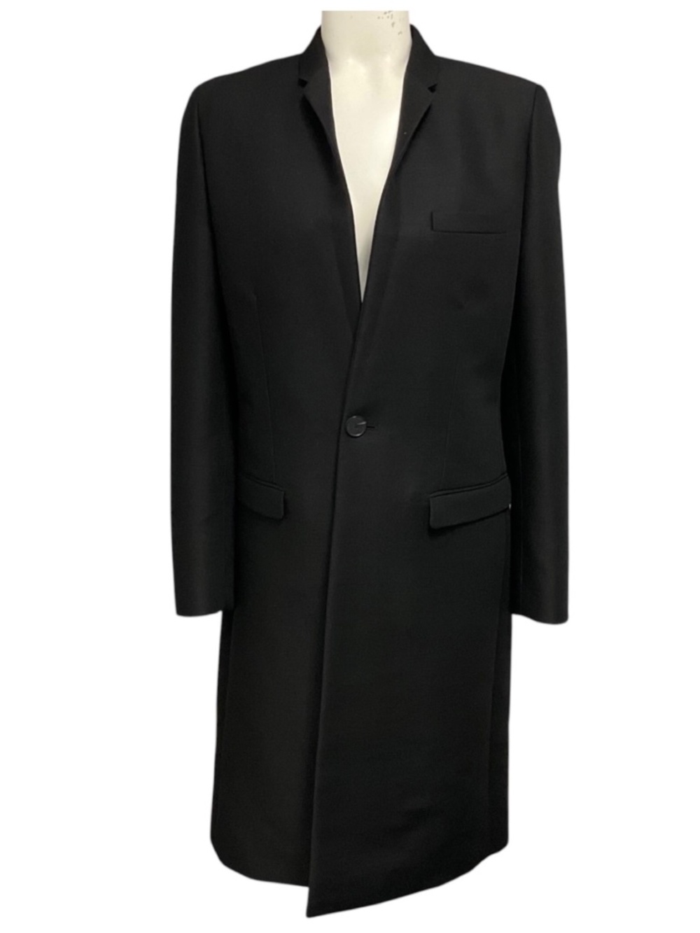 CHRISTIAN DIOR BLACK NOIR ONE BUTTON WOOL AND MOHAIR MANTEAU COAT